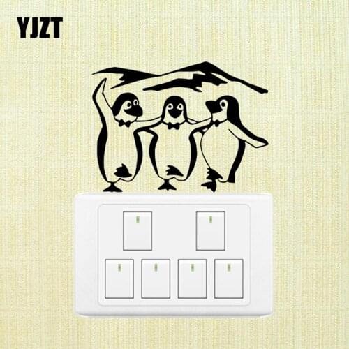 YJZT Penguin Dancing Wall Switch Sticker Vinyl Decal Art Creative Children Room Decor S19-0229