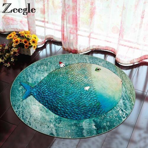 Zeegle Funny Doormats Round Carpets For Living Room Anti-slip Computer Chair Floor Mats Baby Play Mats Flannel Kids Room Rug