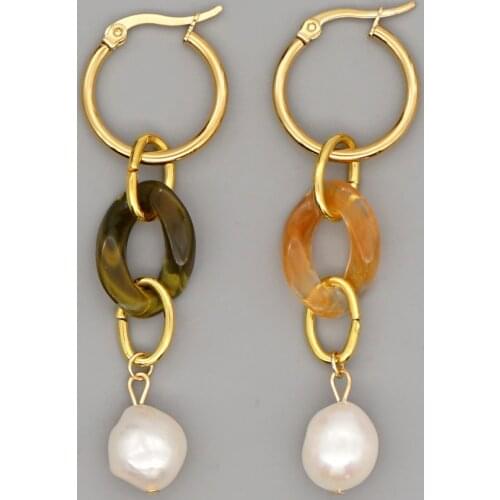 Go2Boho Freshwater Pearl Drop Earrings Jewellery Female Dangle Earring For Women Gift Stainless Steel Circle Chain Earings