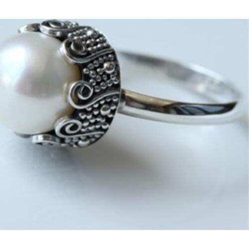 Women Fashion 925 Sterling Silver Ring Simple Elegant Natural Pearl Jewelry Wedding Engagement Party Ring Size 5-11
