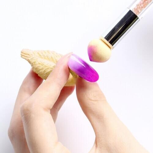 1 Pc Double-ended Gradient Shading Pen Dotting Brush Free 4pc Spongy Top Rhinestone Handle Nail Art Brush Nail Art Painting Tool
