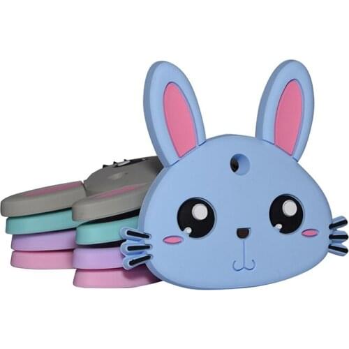Mabochewing 1pcs Cute Cartoon Bunny Teething Pendant Silicone Baby Teethers Handmake Dummy Clip Chain Accessories