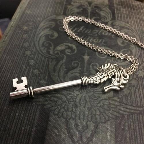 1PCS Ancient Bronze Silver Color Seahorse Key Charms Necklace Pendant Findings Jewelry Aesthetics Accessory Wholesale