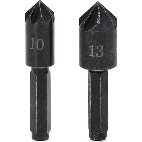 2Pcs 1/4" Hex Shank 7 Flute Countersink Drill Bit Counter Sink Chamfer Cutter Hand Tools