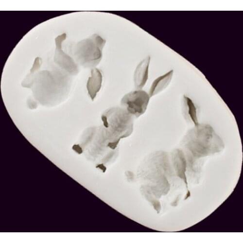 3D Silicone Cake Mould Easter Three Rabbits Decorat Mold Chocolate Baking Tool