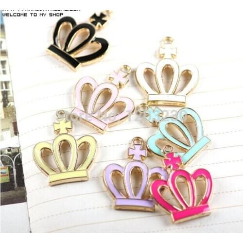 50pcs/lot alloy gold-color drop oil hollow cross&crown shape floating locket charms for diy Jewelry pendant decoration accessory