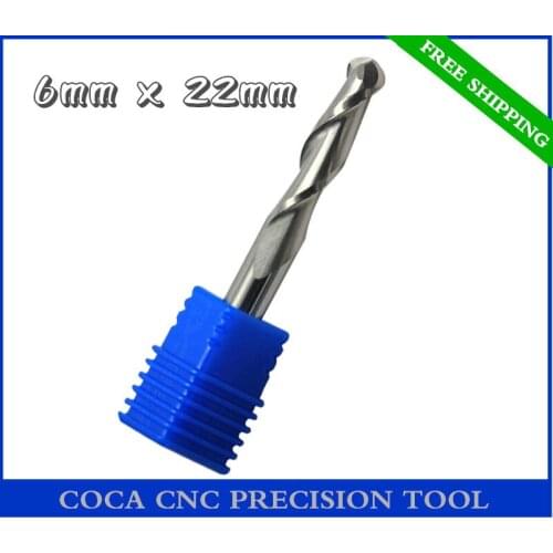6mm*22mm,freeshipping,CNC machine tool,Solid carbide milling cutter,Class-A 2 flutes ball nose end mill,Acrylic,PVC,MDF,Hardwood