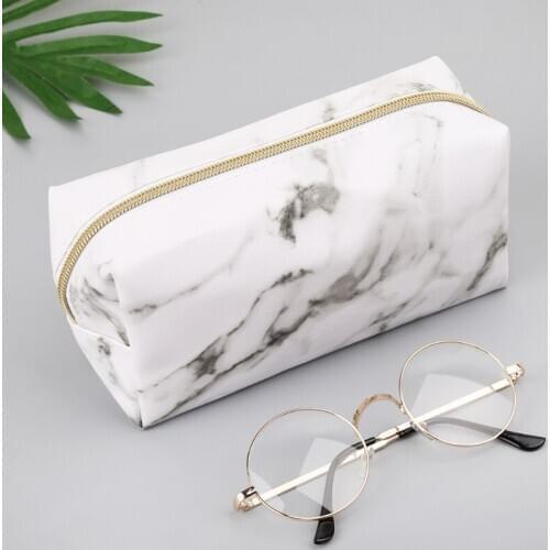 Large Cute Pencil Case Pen Box Zipper Bags Marble Makeup Storage Supplies