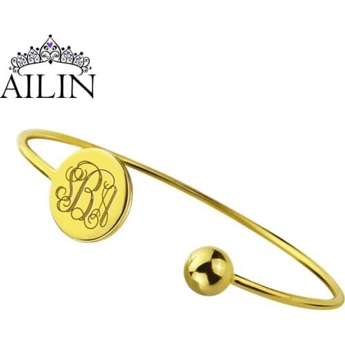 AILIN 18K Gold Plated Charm Bracelets Women Stainless Steel Custom Bangle Personalized Letter Engraved Bracelet Jewelry Gifts