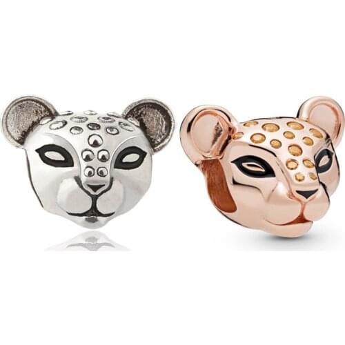 Rose Silver Color Leopard Head Bead DIY Fit Original Pandora Charms Bracelet Women Cute Cartoon Leopard Beads for Jewelry Making