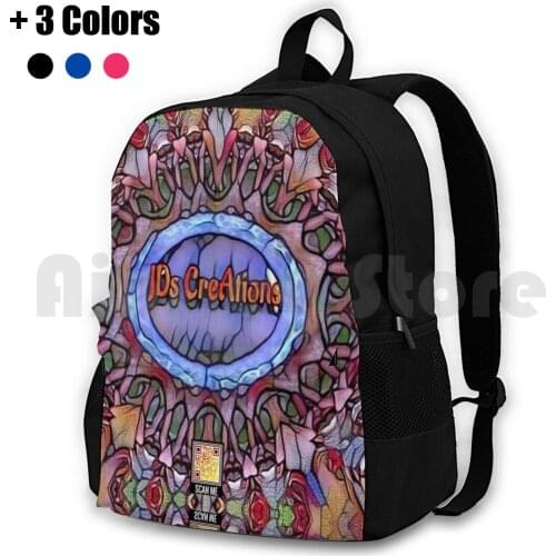 Colorful Stained Glass Geometry Kaleidoscope Pattern Outdoor Hiking Backpack Waterproof Camping Travel Psychedelic Sacred