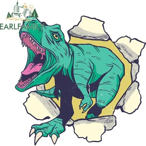 EARLFAMILY 13cm x 11.6cm for Dinosaur Breakthrough Tyrannosaurus Rex Car Stickers Vinyl Material Anime Occlusion Scratch Decal