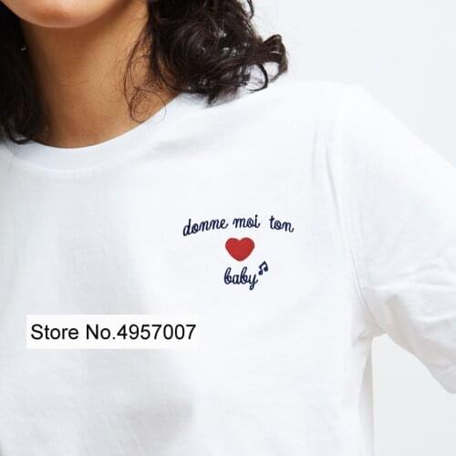 Elfbop Ladies White Cotton O Neck Short Sleeve Pattern Embroidery T Shirt Top - Women/Female Tees Top