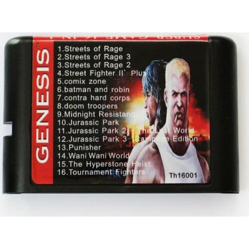 Hot Sale 16 In 1 SEGA GENESIS MegaDrive Th16001 16 bit Multi Game Card