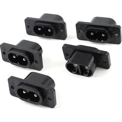 IEC320 C8 Black 2 Pins Terminal Power Plug Inlet Socket AC 250V 2.5A 5 Pcs
