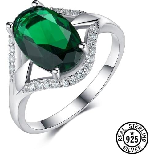 925 Sterling Silver Ring Luxury Created Nano Emerald With Clear Cubic Zirconia Rings For Women Gifts Classic Fine Jewelry