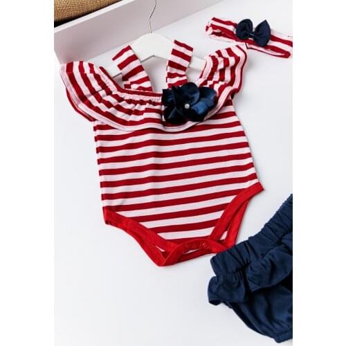 Babymod Baby Girl Red Striped Bandana Jumpsuit
