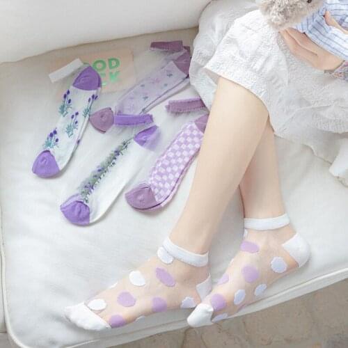 Summer womens transparent socks, womens flower socks many pairs of socks