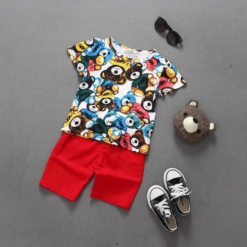 Summer clothing children suit boys fashion 2 pcs suit cartoon floral T-shirt+short pants kids outfits 1~7Y 5 set/l
