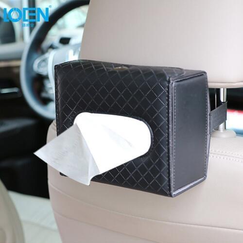 LOEN 1PCS PU Leather Car Tissue Box Covers Back Hanging Napkin Paper Towel Holder Case Holder Portable Convenient Fold Storage