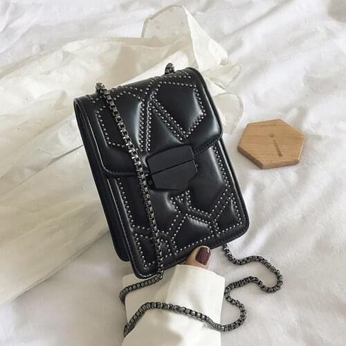 Retro Small Square Bag Rivet Chains Mobile Phone Bag Women Shoulder Bag Famous Designer Ladies Handbag Purse bolsa feminina