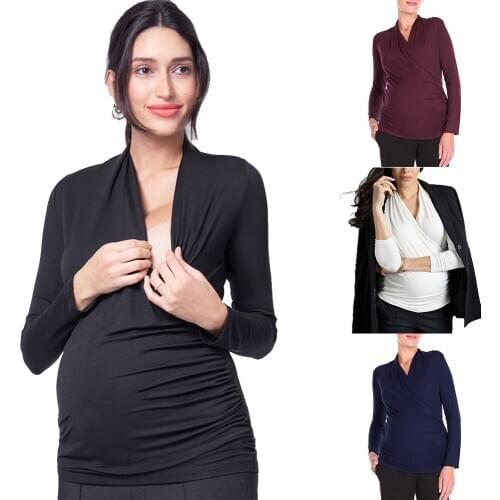 Fashion Casual Breastfeeding Pregnant Women Long Sleeve Maternity Tops T-Shirt Loose Mom Pregnancy Loose Care Clothes Mummy
