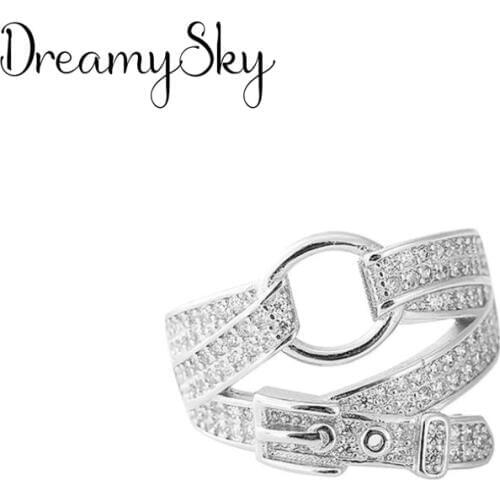 Trendy Korean Style Crystal Belt Rings For Women Bridal Luxury Jewelry Girls Fancy Ring