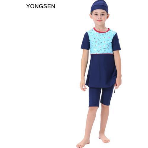 YONGSEN 2020 Muslim Swimwear Girls Modest Patchwork Full Cover Swimsuit Islamic Islam Swimming Wear Bathing Suit Burkinis