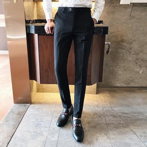 Mens Solid Suit Pants Vintage Slim Fit Trousers Business Casual Pantalon Homme Classique High Quality Male Clothing Mens Pant