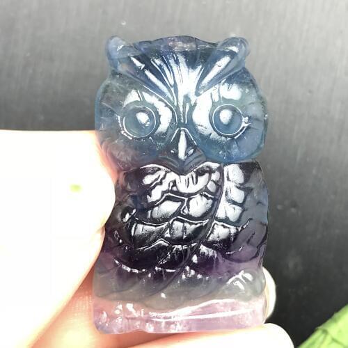 Natural fluorite owl crystal mineral jewelry wisdom happiness bird family home decoration study decoration DIY gift