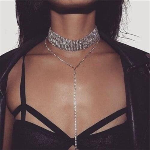 Hot Selling Bling Rhinestone Sexy Choker necklace Luxury Crystal Chokers Collar Chocker Chunky Y Women jewelry Accessories Gifts