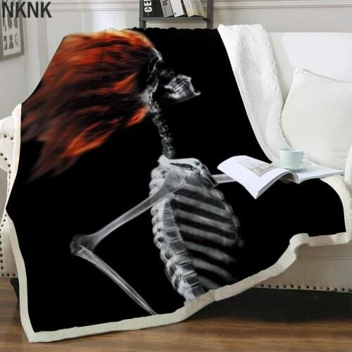 NKNK Brank Skull Blanket Skeleton 3D Print Hair Dryer Thin Quilt Hip Hop Bedspread For Bed Sherpa Blanket New Vintage Rectangle