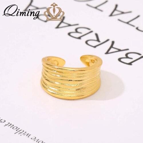 QIMING Metal Vintage Exaggerated Women Rings Gold Plated Open Adjustable Geometric Engagement Ring Gift
