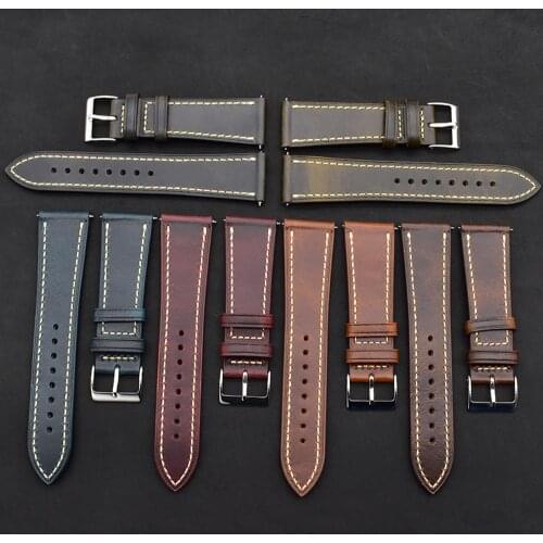 Onthelevel Oil Max Cow Leather Watch Strap 22mm 24mm Watchband Discoloration Leather Retro Black Blue Brown Watch Band #D