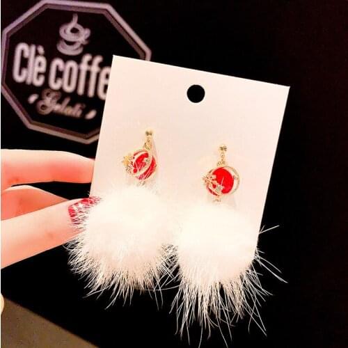 2020 European and American Christmas Snow Mink Hair Ball Fall/Winter New Plush Long Net Red Earrings