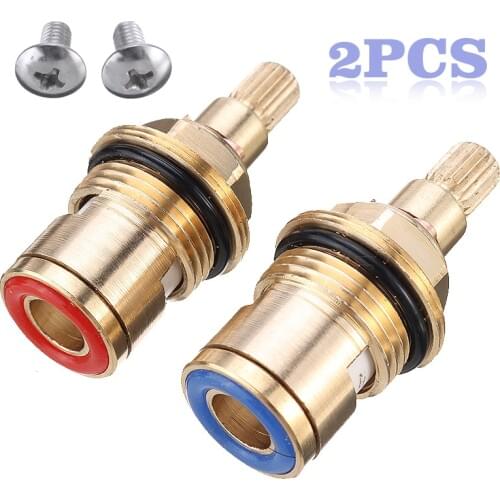 2PCs Tap Valves Replacement 1/2" Brass Tap Cartridge Valves Ceramic Disc Gland Quarter Turn 20 Teeth Fitting Connections
