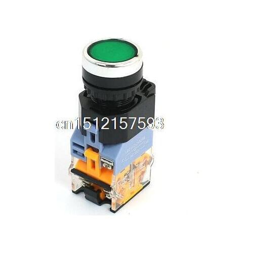 AC220V LED Indicator Lamp DPST Momentary Push Button Switch 380V 10A