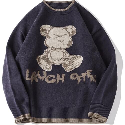 Sweater Men Cartoon Teddy Bear Pattern Pullover Man Women Jumpers Harajuku 2020 Autumn Streetwear Oversize Hip Hop Sweaters