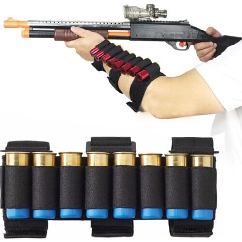 Tactical 8 Rounds 12 Gauge/20GA Shotgun Ammo Carrier Wrist Band Adjustable Mag Pouch Hunting Cartridge Stock Ammo Shell Holder