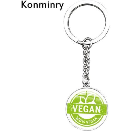 Vegan Jewelry Vegetarian Symbol Silver Color Chains Key Holder Vegan Lifestyle Gift Key Chains Keyrings For Women Men Konminry