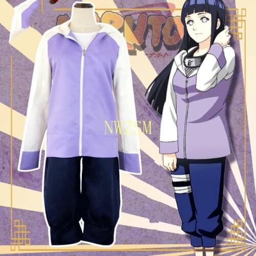 Women Anime kakaxi Shippuuden Hinata Hyuga 2nd Generation Full Combo Set Cosplay Costume Two Pieces ( Jacket + Pants )