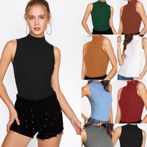 Women Cothes Ladies Summer Casual Sleeveless Tops Turtle Neck pullover solid cotton slim Autumn Base Vests Fashion one pieces