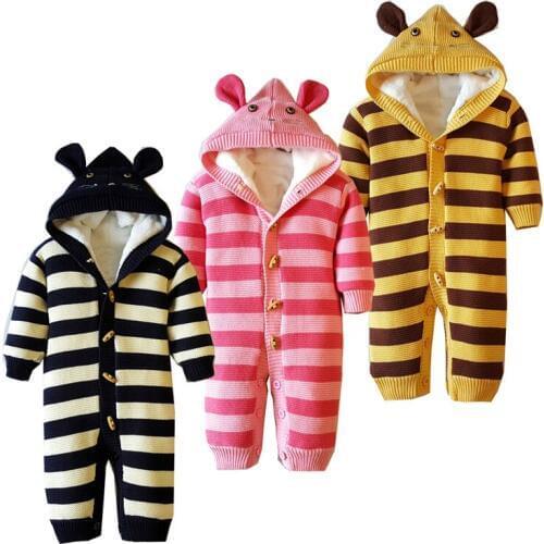 Winter Baby Romper Sweater 2018 Long Sleeve Cotton Animal Cartoon Stripes Knit Sweater Outwear Coat for Infant boy girls