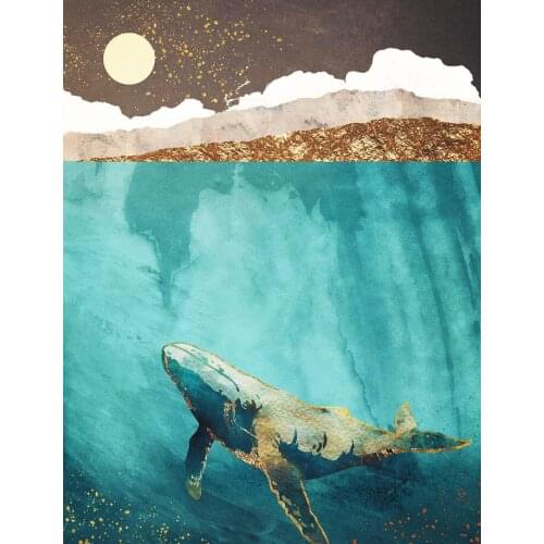 Gold Mountain Sunset Abstract Painting Nordic Landscape Ocean Animal Canvas Poster Print Wall Decoration Picture Home Room Decor