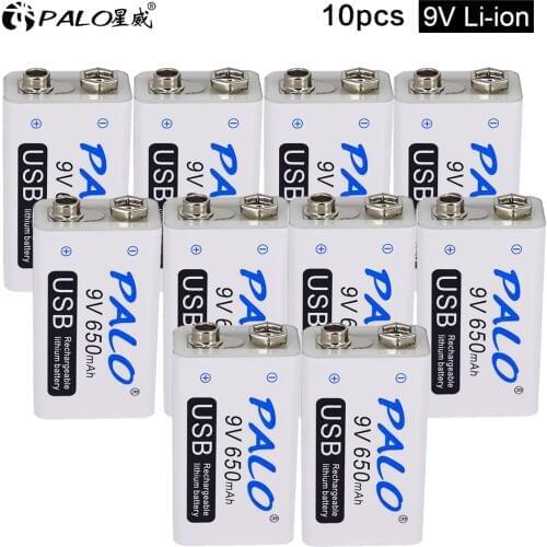 10PCS 9v battery rechargeable 9v lithium batteries 650mAh usb 9v 6F22 rechargeable batteria