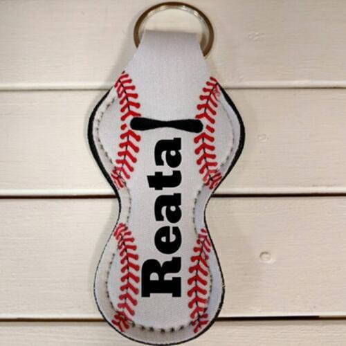 100pcs Personalized Baseball Chapstick Holder Keychain Monogrammed Neoprene Ball Season Keychain Sports Softball Lip Balm Holder