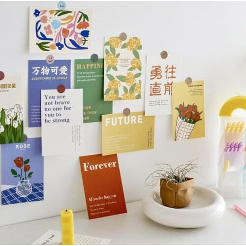 W&G 15pcs Kawaii Wall Cards Human Ideals Series Home Decorative Cards Wall Bedroom Postcard Wall Stickers Home Decoration
