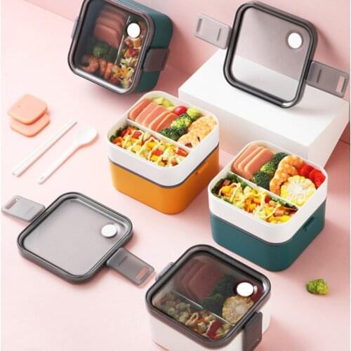 2 Layers Portable Lunch Box Separate Food Container Microwave Oven Heated Lunch Bento Boxes Student Office Lunch Box
