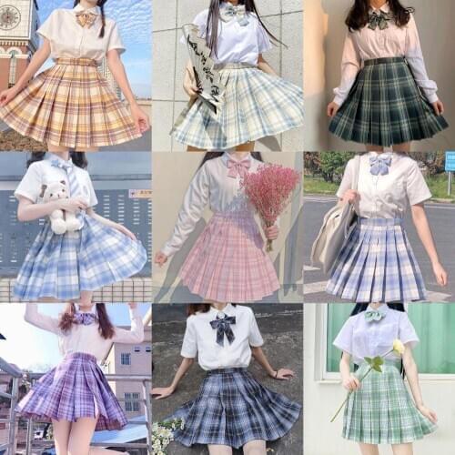 2020 Japanese School Uniform Pleated Skirts Shirt Tie High Waist A-line Plaid Skirt Sexy JK Uniforms For Woman Full Set XS-XXL