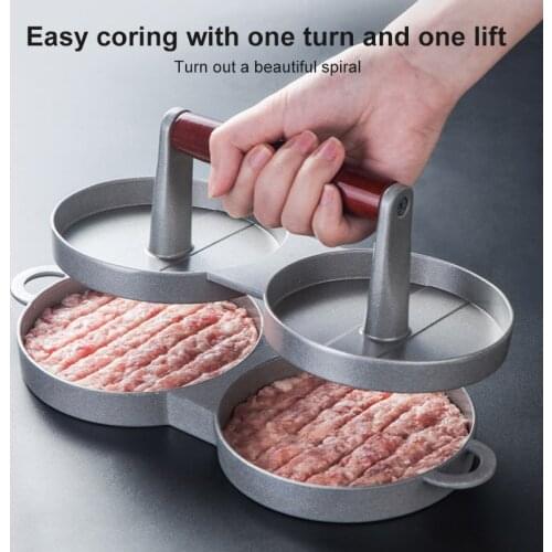 Aluminum Double Hamburger Maker Burger Press Round Shape DIY Non Stick Meat Cake Rice Ball Mold BBQ Home Kitchen Tool